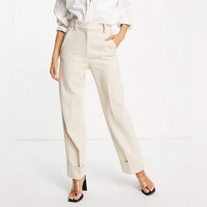 & Other Stories Cuffed High Rise Straight Leg Dress Pants Ivory Cream Size US 10